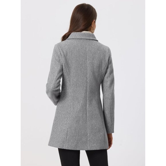 Women's Grey Peter Pan Collar Double Breasted Winter Long Trench Pea Coat - Picture 4 of 5